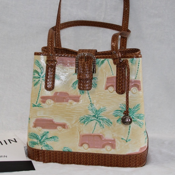 NWT BRAHMIN Fiora Honey Brown Copa Cabana Leather Bucket Tote Bag